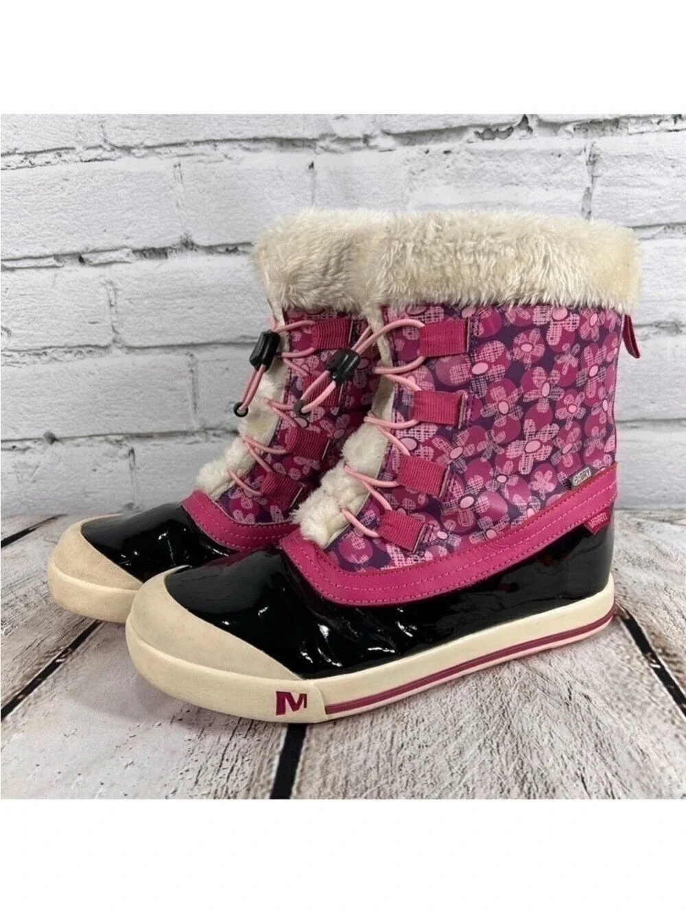 Merrell Girls Spruzzi Waterproof Rain / Snow Boots Size 5 Pink Floral